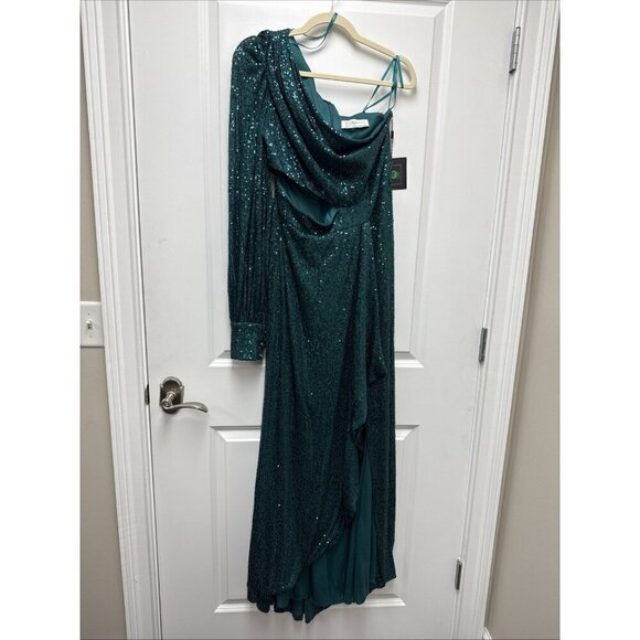 MAC DUGGAL Size 10 26730 Teal Green SEQUINED ONE SHOULDER CUT OUT GOWN Dress New - Picture 4 of 13